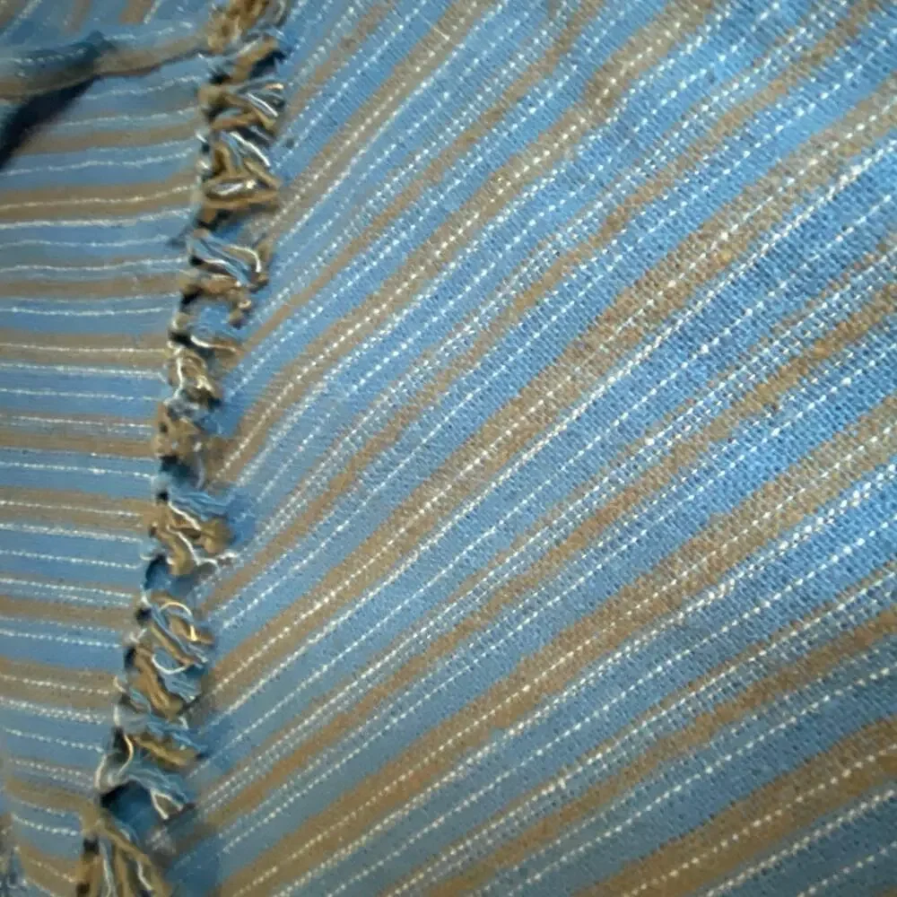Vintage Blue‎ Brown striped Cotton Fringed 18 x 108 POTTERY BARN Table Runner
